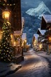 © Sergio Lucci - Christmas backdrop with snow-covered alpine village. Serene mountains valley.