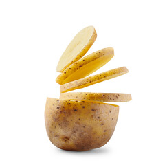 Wall Mural - Potato slices on white background