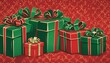 © ibreakstock - Classic red and green Christmas gifts in a vintage illustration, suitable for cardboard wallpaper