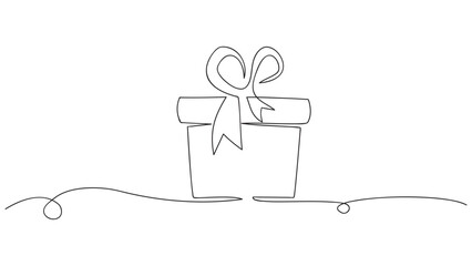 Wall Mural - Continuous one line drawing gift box. Presents with ribbon bow. christmas surprise. Vector illustration