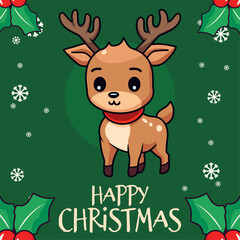 Wall Mural - Vector Lovely Newborn Deer, Moose, Reindeer: Festive Winter Holiday as Christmas Cartoon Characters