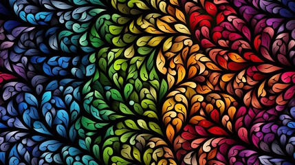 Wall Mural - Kaleidoscopic Leaf Mosaic Nature-Inspired Color Spectrum