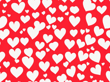 White Hearts On Red Background. Valentines Day Background.