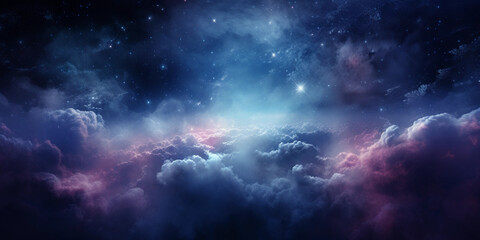 Wall Mural - cosmic nebula-like clouds in deep blues and purples, punctuated by bursts of bright white stars, fan