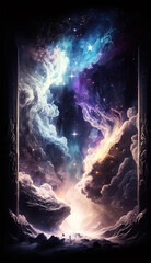 Wall Mural - vertical poster with a portal facing the deep space nebula. gateway to the abyss of the cosmos. myst