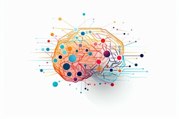 Wall Mural - Brain circuit board ai tech concept colourfull dot line elements icon