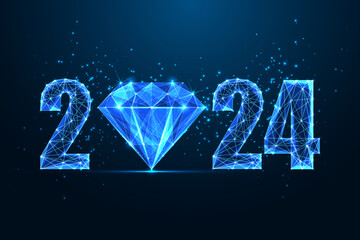 Wall Mural - Abstract 2024 luxury New Year digital web banner template. Futuristic greeting card with diamond