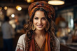 A confident young woman with a radiant smile, dressed in a stylish fusion of modern and traditional clothing, showcases the beauty of cultural diversity. Generative Ai.