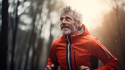 Wall Mural - Old man jogging in the morning, health care, hobbies retirement.