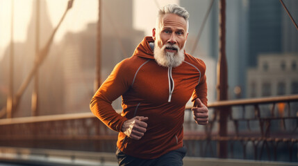 Wall Mural - Old man jogging in the morning, health care, hobbies retirement.