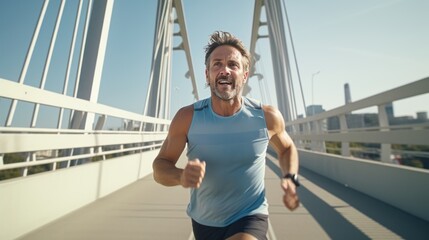 Wall Mural - Old man jogging in the morning, health care, hobbies retirement.