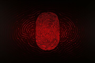 Red background fingerprint indentification to access personal financial data. Idea for electronic know your customer, biometrics security, innovation technology against digital cyber crime