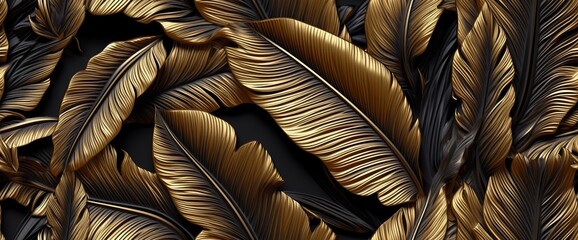 abstract golden and black leaves on the black background