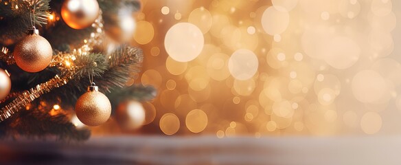 merry christmas and happy new year. festive bright beautiful background. decorated christmas tree on