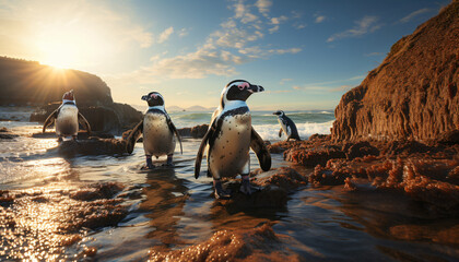 Group of African penguins on the beach