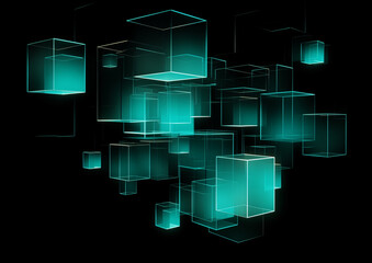 Wall Mural - a background with blue green squares and a dark backdrop. generative ai.