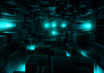Wall Mural - a background with blue green squares and a dark backdrop. generative ai.