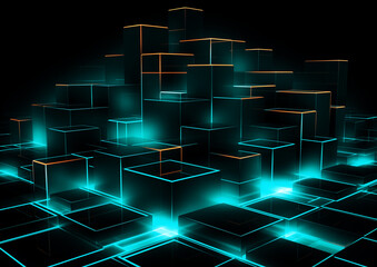 Wall Mural - a background with blue green squares and a dark backdrop. generative ai.
