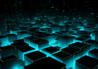 Wall Mural - a background with blue green squares and a dark backdrop. generative ai.