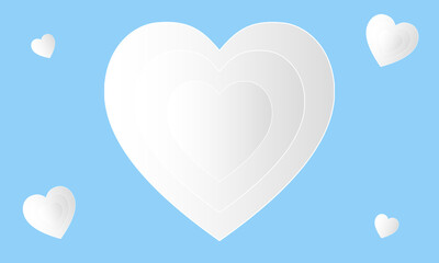 Wall Mural - Heart paper cut background.Love symbol vector graphic illustration backdrop wallpaper.Valentine's day, wedding, love, anniversary, marriage.White hearts on blue background.