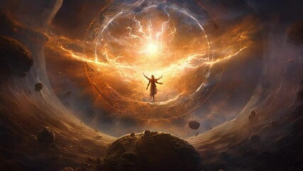 Wall Mural - a dazzling array of elemental power emanates from the figure in the center of the circle their arms 
