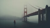 Fototapeta  - SF Bay Area Gloomy Golden Gate Bridge.  AI generated.
