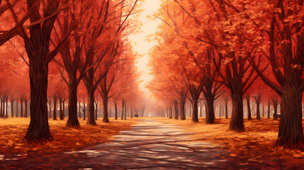 Road, forest, autumn poster web page PPT background