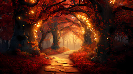 Wall Mural - Road, forest, autumn poster web page PPT background