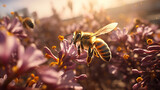 generative AI 3d shots of bees flying in search of flowers