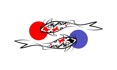 Wall Mural - Aesthetic hand drawn Koi Fish illustration for your graphic requirements.