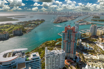 Canvas Print - Florida vacation destination. South Beach architecture. Miami Beach city with high luxury hotels and condos. Tourist infrastructure in southern Florida, USA