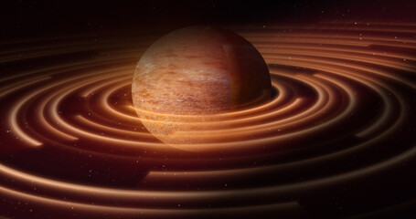 Wall Mural - abstract yellow brown space planet with a round asteroid belt ring futuristic hi-tech on the backgro