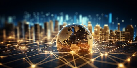 Leinwandbilder - Business and economic growth on global business network, Data analysis of financial and banking, Customer service, Technology and data connection, Teamwork, Business strategy and Digit : Generative AI