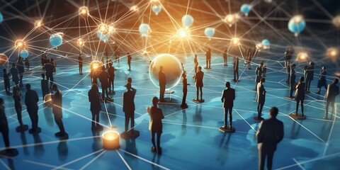 Leinwandbilder - Global business structure of networking. Analysis and data exchange customer connection, HR recruitment and global outsourcing, Customer service, Teamwork, Strategy, Technology and soc : Generative AI
