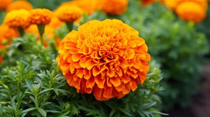 beautiful orange marigold flower close up shot with selective focus. French marigolds background. Orange floral background. Orange marigolds. : Generative AI