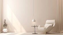 super white simple clean and stylish interior with modern furniture in nude color and contrasting black elements. luxury design of a large bright room living room : Generative AI