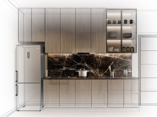 Wall Mural - modern kitchen room  interior design, 3d rendering