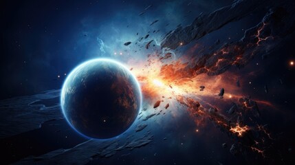 Wall Mural - solar eclipse space planet in the cosmos. asteroid explosion big bang galaxy. alien universe sci-fi 