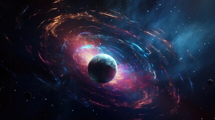 Wall Mural - solar eclipse space planet in the cosmos. asteroid explosion big bang galaxy. alien universe sci-fi 