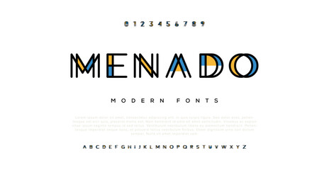 MENADO Modern abstract digital alphabet font. Minimal technology typography, Creative urban sport fashion futuristic font and with numbers. vector illustration