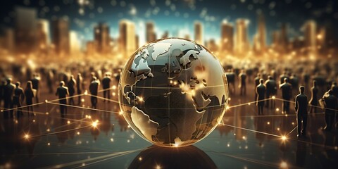 Leinwandbilder - Business and economic growth on global business network, Data analysis of financial and banking, Stock, AI, Technology and data connection, Security, Blockchain and Networking, Busines : Generative AI