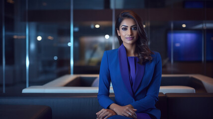 young indian businesswoman wearing blue color suit