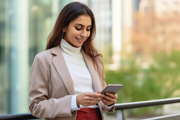 Wall Mural - young indian business woman using smartphone