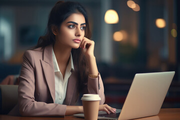 Wall Mural - Young Indian businesswoman thinking