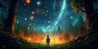 Nighttime Wonder: Boy's Dream of the Starry Sky. 