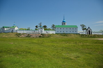 Wall Mural - Ambassadorial Holy Transfiguration Monastery on the shore of Lake Baikal.