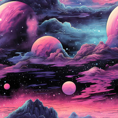 Wall Mural - Watercolor galaxy space cosmic repeat pattern