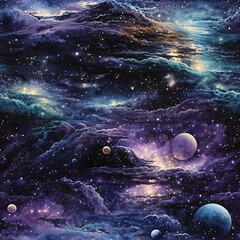 Wall Mural - Watercolor galaxy space cosmic repeat pattern