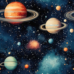 Wall Mural - Watercolor galaxy space cosmic repeat pattern