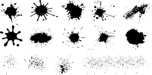 Wall Mural - Ink Splatter Vector Illustration Set, perfect for grunge designs, backgrounds, and textures. Different shapes and sizes, isolated on a white background. Ideal for abstract, artistic, creative design